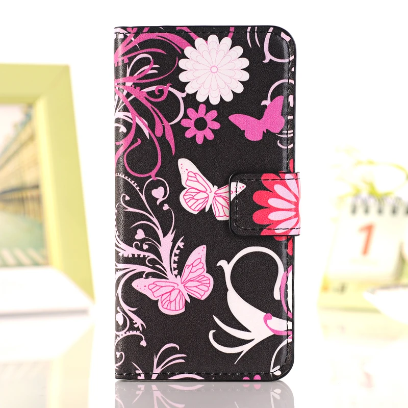 Для apple iphone 8 7 6 6 S Plus X XS MAX XR 5s SE 5 pu кожаный чехол для телефона с бабочками Fly Flower Painted flip Wallet слоты для карт - Цвет: butterfly black