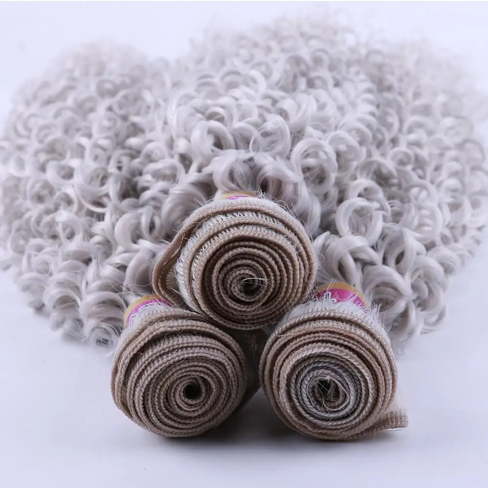 hair extensions color grey kinky curly high temperature synthetic hair extension for women
