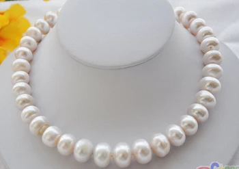 

FYH free shipping 17" 15~16mm white rondelle Freshwater cultured pearl necklace
