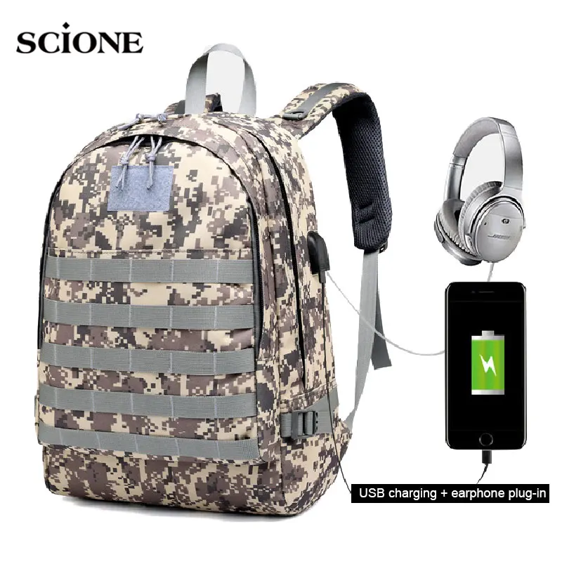 

USB Charging Military Army Backpack Camping Bags Rucksack Molle Tactical Bag Pack Schoolbag Waterproof ACU hunting Sport XA532WA