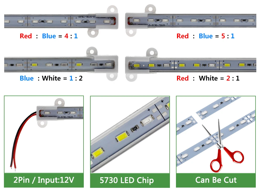 5 шт./лот светодиодный растут DC12V IP68 Водонепроницаемый 5730 светодиодный бар свет для аквариума парниковых комнатное растение растущие