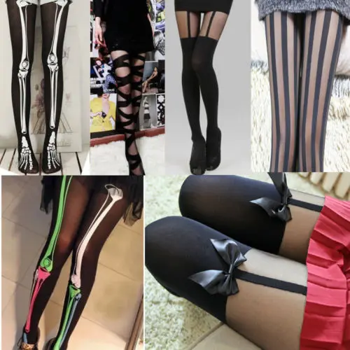 

Hot Sexy Women Lace Top Stay Up Thigh-Highs Stockings Nylons Spendex Creative Skeleton Bone Hosiery Pantyhose Bowknot Tights