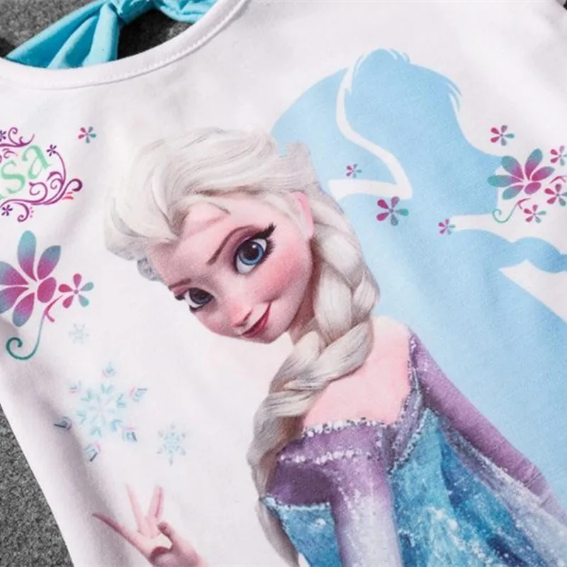 Murah Hot Penjualan 2018 Baru Gadis Putri Elsa Gaun + T shirt 2 Pcs Set 3 8Age Sky Biru Layered Tutu Gaun Set Pernikahan  