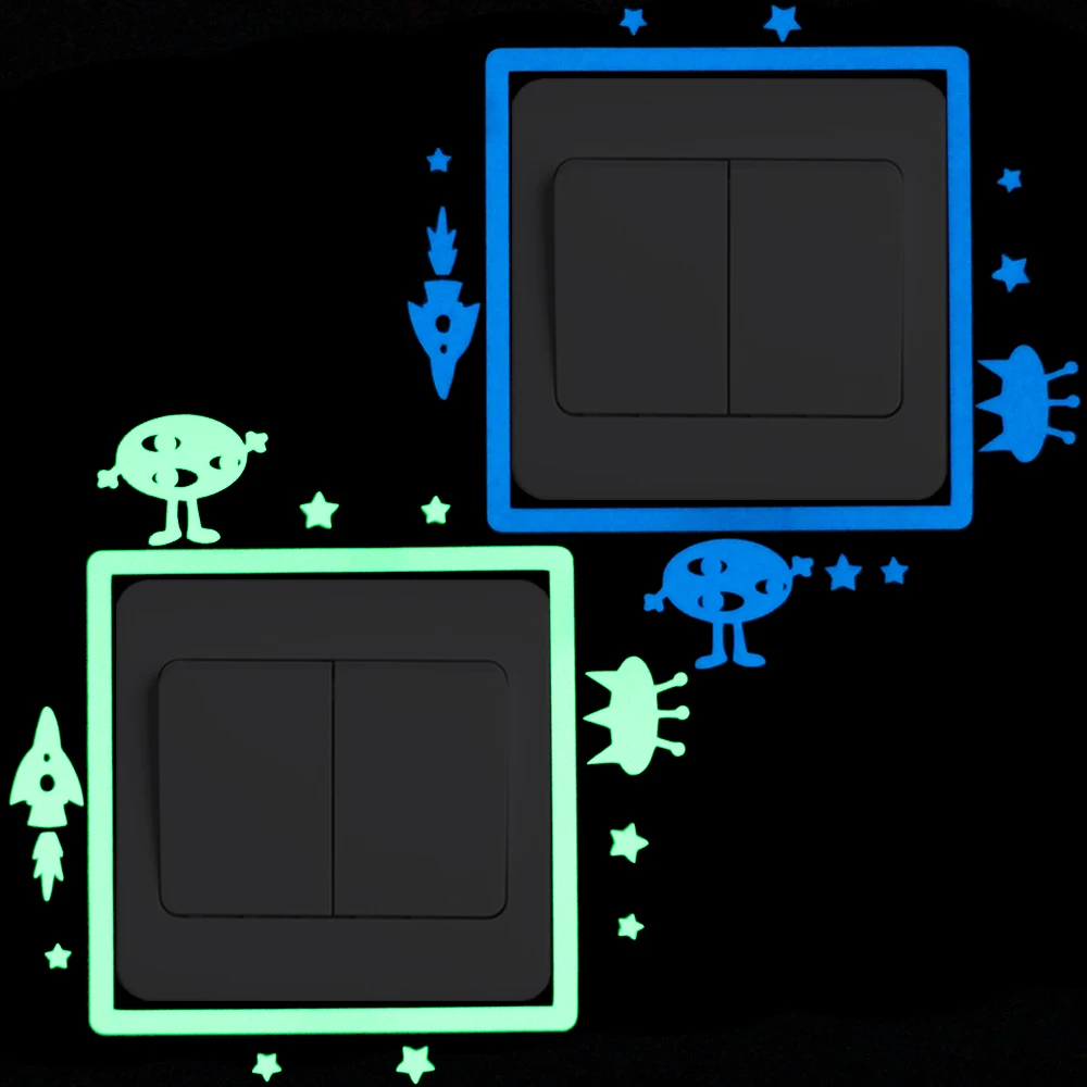 

Cartoon Aliens Glow in the Dark Switch Sticker Home Decor Luminous Wall Stickers Children Boy Rooms DIY Decoration Decal Sticker