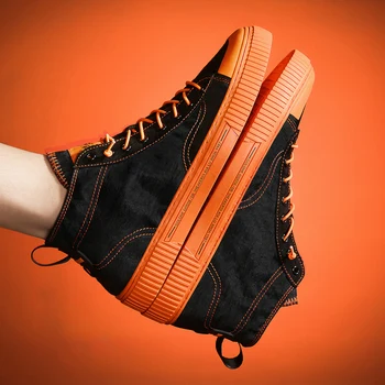 

QWEDF Men's Vulcanize Shoes Men Spring Autumn Top Fashion Sneakers Lace-up High Style Solid Colors Man Shoes Schuhe Herren X7-65