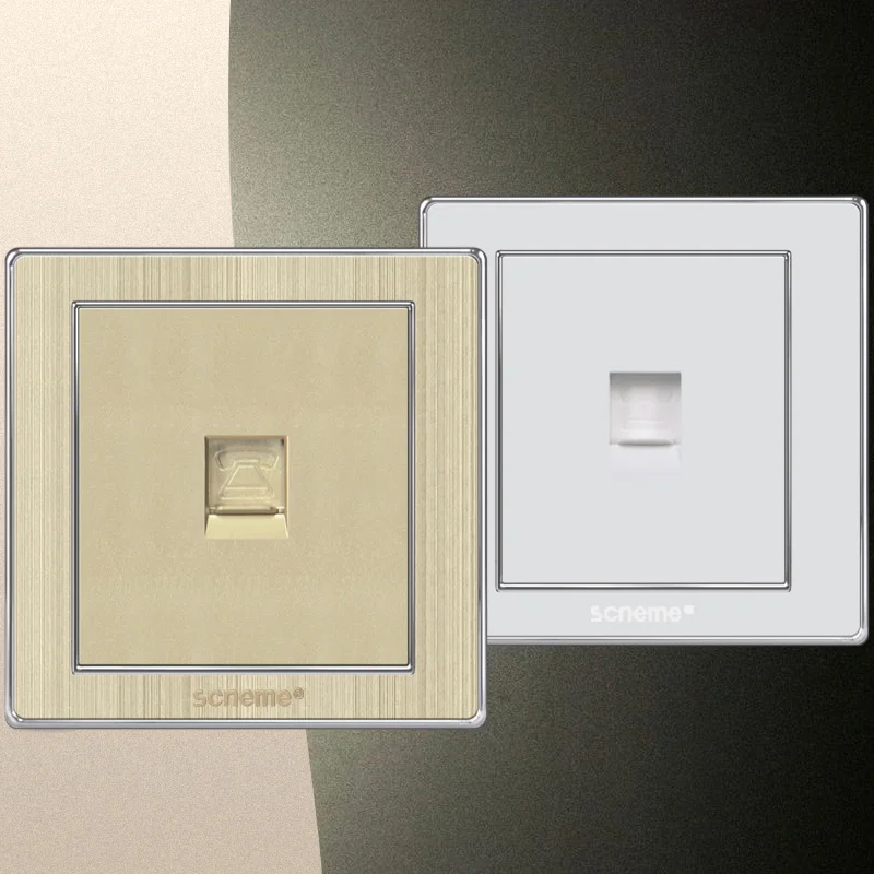 

86 Type Telephone Wall socket, White / gold colors bursh panel, high quality single port phone Outlet 250V