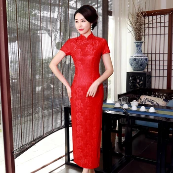 

Classic Flower Satin Lady Qipao Women Slim Chinese Style Cheongsam Lace Vestidso Evening Party Dresses Big Size 3XL 4XL L-S36