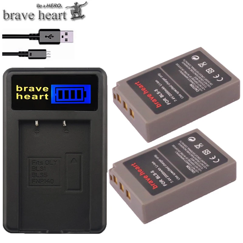 

2000mAh 2x ps-bls5 BLS-5 BLS5 BLS 5 Battery +LCD USB Charger for Olympus OM-D E-M10, PEN E-PL2, E-PL5, E-PL6, E-PM2, Stylus 1
