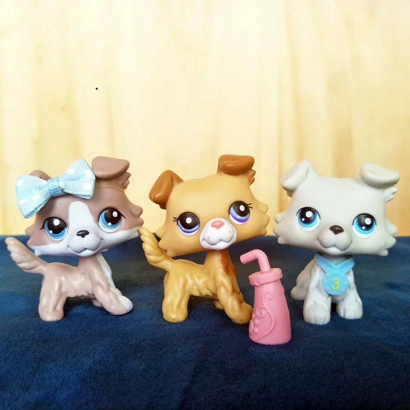 

Pets Collie 3pcs #67 #2452 #363 Collie Cream Yellow Puppy Dog WithAccessories Lot Bow collar Drink Rare Collectin Figures
