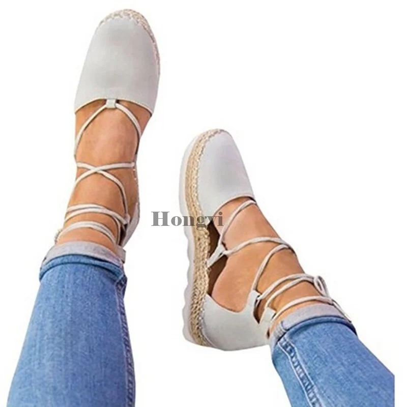 

Canvas Espadrille Flats Women Ankle Strap Hemp Bottom Open Toe Fisherman Shoes For 2018 Spring/Autumn Women Loafers Plus Size 44