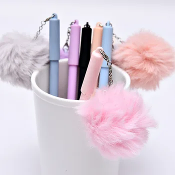 

New 24pcs SOFUN hair ball creative stationery, 6 colour plush ball gel pen eraser gel pen with ball top chain