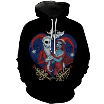 

Halloween Harajuku 3D Print the Night Before Christmas Jack Skellington Skull Sweatshirts Long sleeve with hat Hoodies Tops