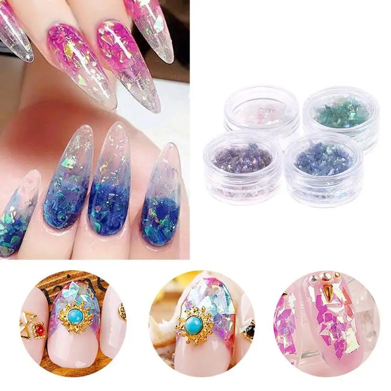 

4boxes/set Manicure Papers Shell Nail Glass Paper DIY Fluorescent UV Glue Thin Nail Paster Manicure Beauty Decor