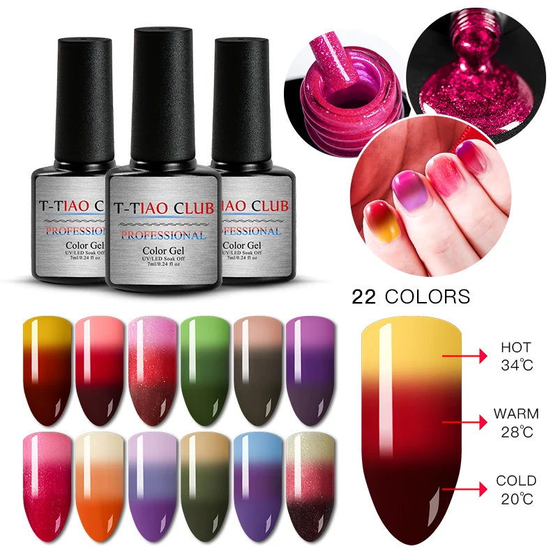 

T-TIAO CLUB 7ml Thermal Nail Gel Polish 3 Colors Temperature Color Changing Soak Off UV Gel Lacquer Manicure Decor Varnish