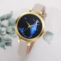 Для женщин часы творческих диск женские кварцевые наручные часы однотонные Цвет кожаный ремешок Часы Montre для повседневного использования