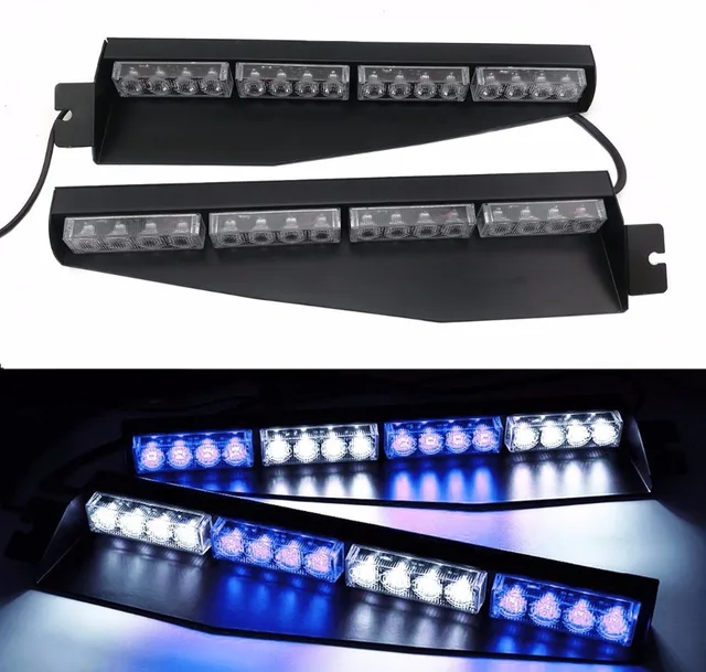 32LED Blue/White LED Lightbar Visor Light Windshield Emergency Hazard