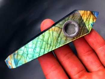 

1pcsNatural quartz crystal labradorite stone smoking pipe to heal