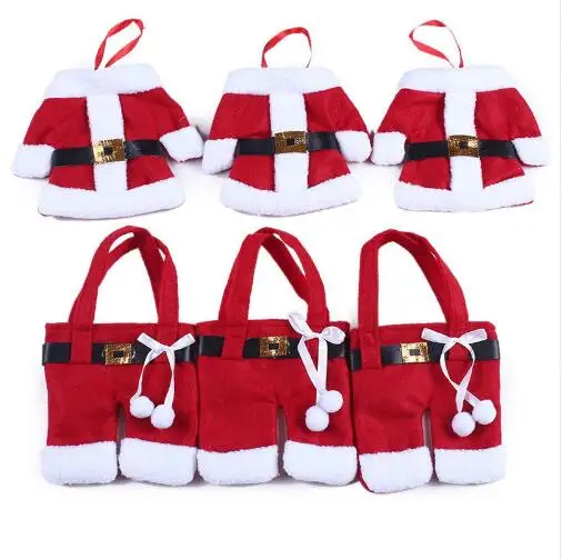

200Pcs=100 Set/Lot Handmade Small Clothes Pants Shaped Christmas Cutlery Suit Silverware Holder Knives and Forks Pockets Free