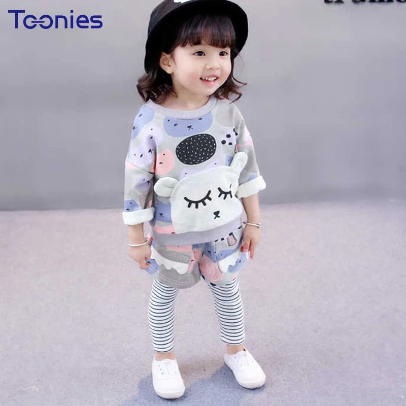 

High Quality Girls Pants Suit Warm Cotton Girl Sportswear 2018 Newest Design Lovely Pattern Infantil Suit Children Clothing Sets