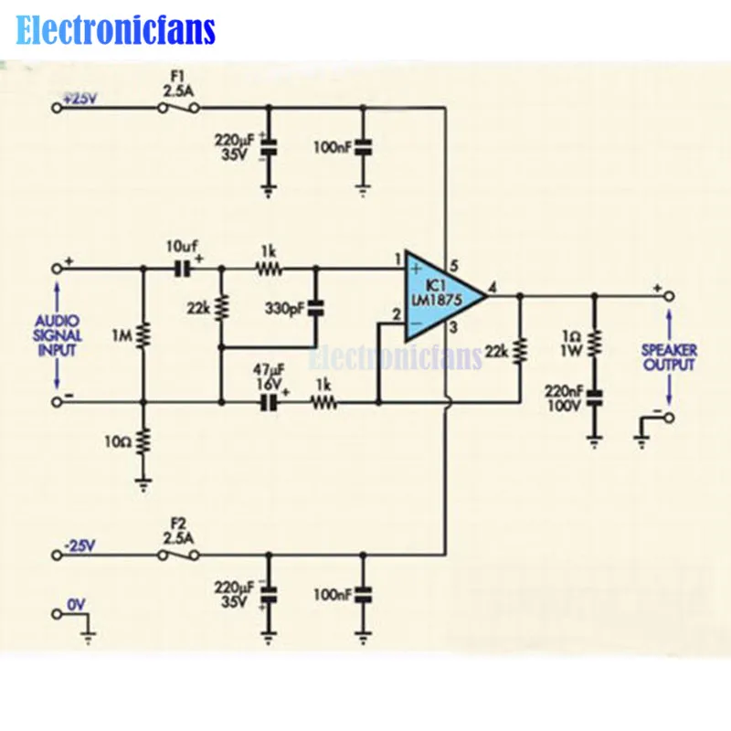 20 Watt Audio Amplifier with LM1875 Audio amplifier, Electronic schematics, Ampl
