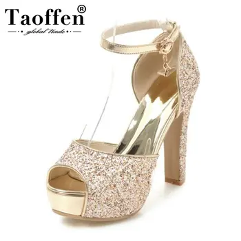 

TAOFFEN 4 Colors Women New Sandals Bling High Heels Party Sexy Peep Toe Shoes Women Spring Platform Shoes Women Size 31-43