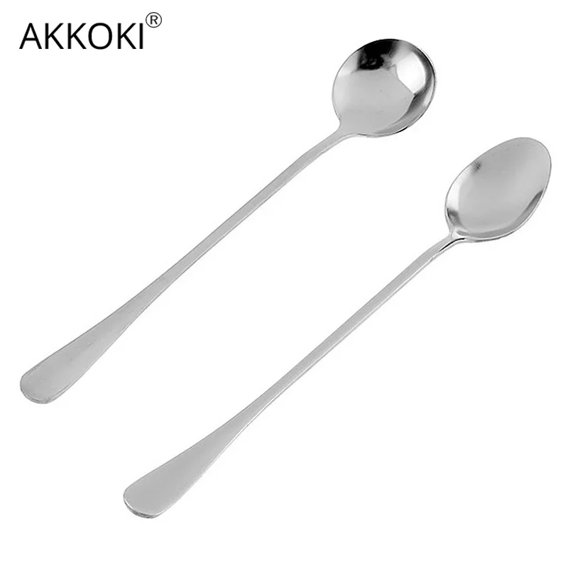 

2 pcs/lot High Quality Ice Cream Tea Coffee Handled Long Handle Stainless Steel Spoons Flatware Free Shipping Kitchen Kid