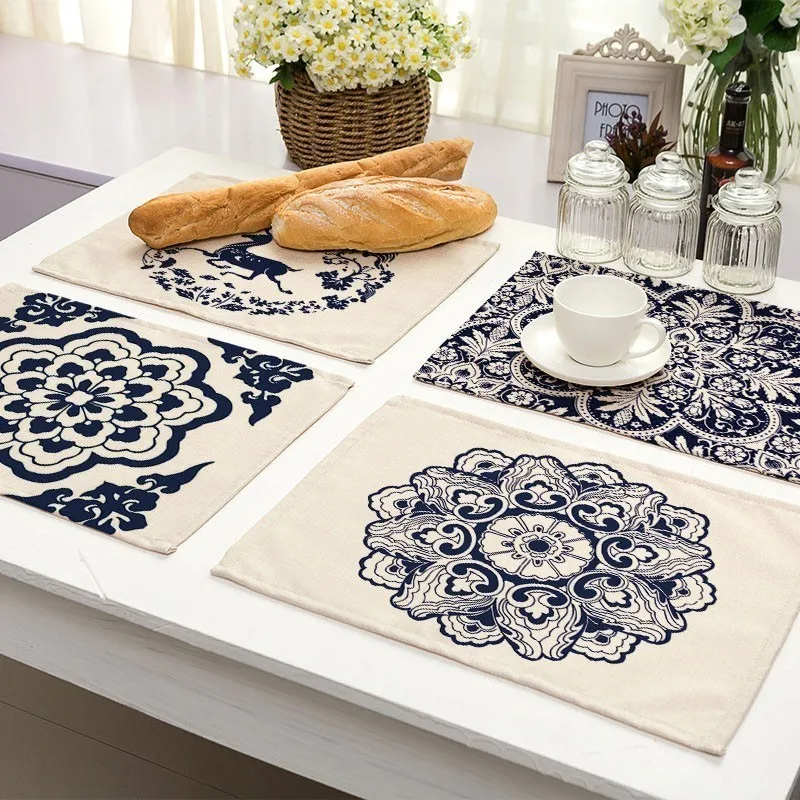 1PcsBlueandwhiteporcelainPatternPlacematDiningTableMatTea