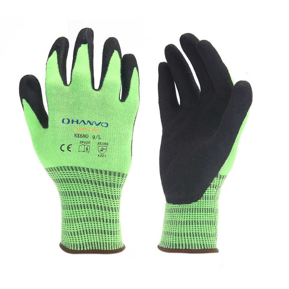 

Hanvo Protective Safety Work Gloves 13G Fleeced Cotton Liner With Sandy Nitrile Coated