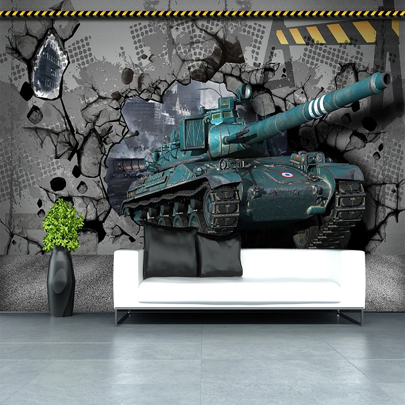 Us 8 35 55 Off 3d Stereo Embossed Tank Broken Wall Mural Wallpaper Living Room Children Boy S Bedroom Background Wall Covering Papel De Parede In