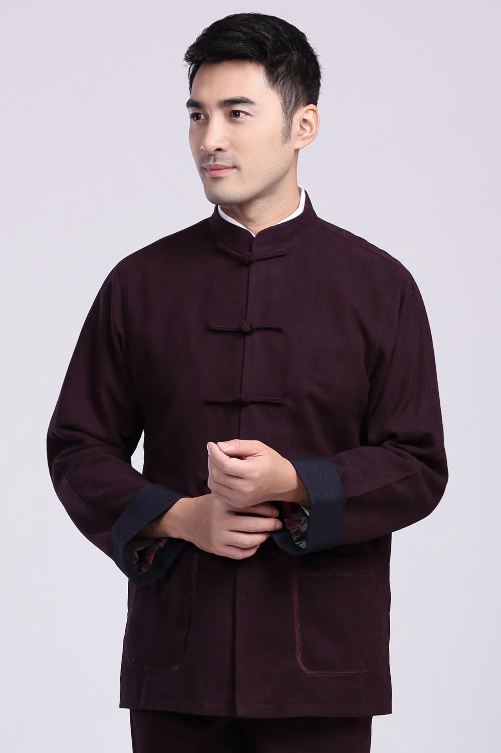 Китайский однотонный костюм куртки chinoisery воротник мандарина Slim Fit кунг-фу куртки новая мода туника костюм 2 цвета