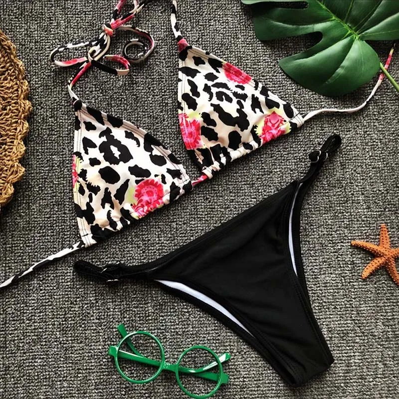 Сексуальный леопардовый бикини женский купальник из двух частей набор бюстгальтер с "косточками" купальный костюм Купальники A410138