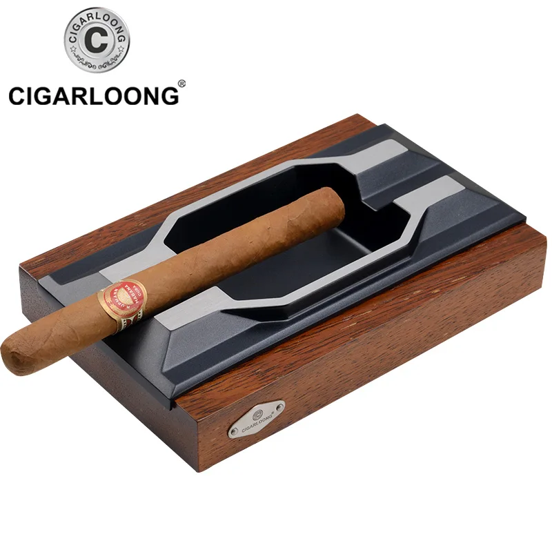 Cigarloong cigar ashtray metal Large slot ashtray personality solid wood ashtray