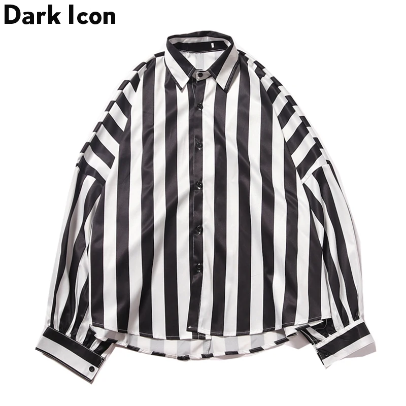 

Dark Icon Striped Shirts Men Turn-down Collar Preppy Style Shirts Casual Long Sleeve Shirts Street Mens Shirts