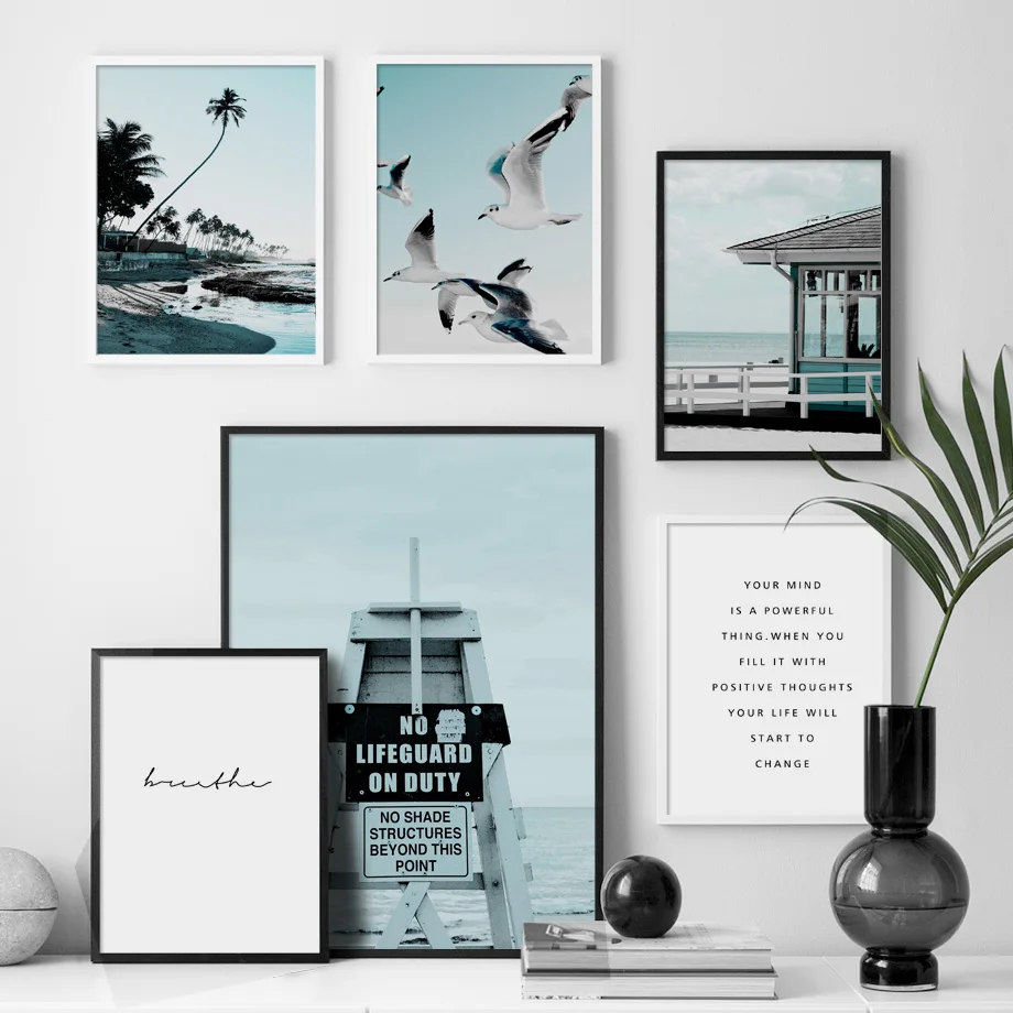 

Palm Tree Seagull Lighthouse Sea Beach Wall Art Canvas Painting Nordic Posters And Prints Wall Pictures For Living Room Decor