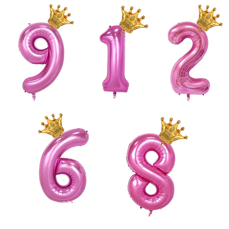 32 дюйма радужные воздушные шары на день рождения розовые золотые шары из фольги в виде цифр От 1 до 5 лет с днем рождения украшения для детской короны