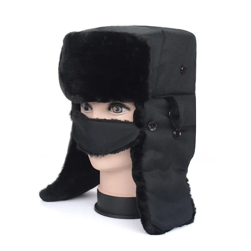 New Bomber Hats Russian Ushanka Earflap Cossack Cold Mask Mens Winter Hats Ear Flaps Women'S Winter Trapper Cap Snow - Цвет: Navy