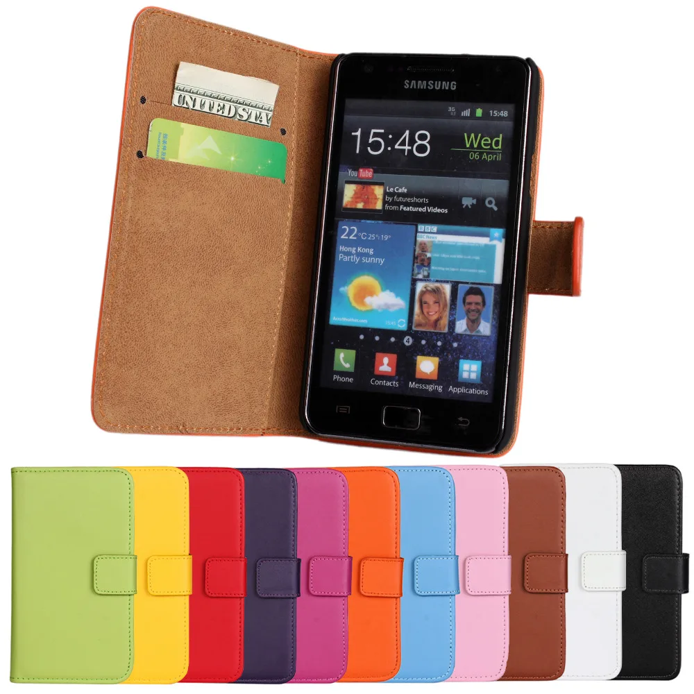 

S2 Coque For Samsung Galaxy S2 i9100 Flip Leather Case Cover Fundas Capa Cell Phone Cases Etui Genuine wallet Accessory Bags