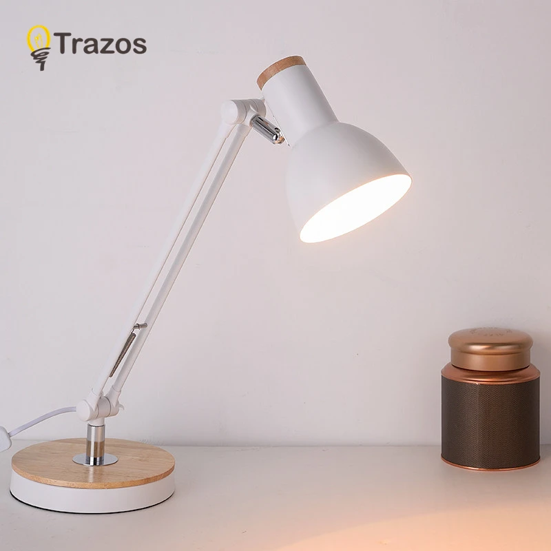 

Nordic LED Table Lamp With Metal Lampshade For Bedroom White Bedside Desk lights Black Reading Lamps wooden Luminaria