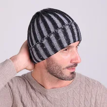 Двухцветный полосатый Шерстяная кепка мужская мода осень и зима теплая вязаная шапка с капюшоном голову Лыжная Шапка Трикотажные шапки для женщин