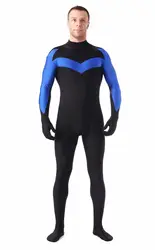 S-xxxl Nightwing костюм супергероя с капюшоном, боди, лайкра, спандекс, зентай, костюм для вечеринки на Хэллоуин, облегающий Мужской стрейч-костюм