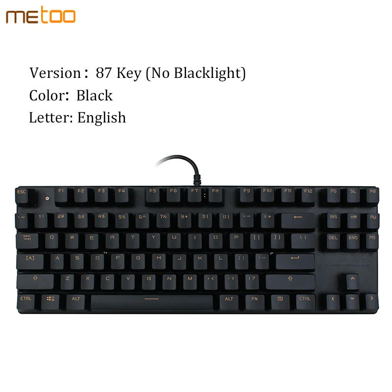 Оригинальная Механическая игровая клавиатура Metoo с 87/104 клавишами, светодиодный проводной клавиатура с подсветкой для геймеров, английский/русский - Цвет: English no backlight