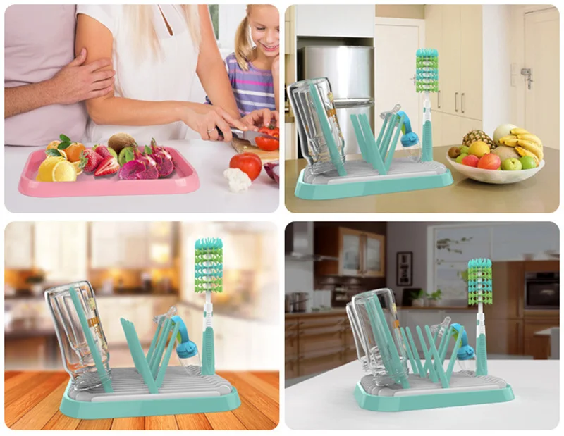 Baby Bottle Drier Foldable Toddler Pacifier Nipple Drying Rack 10 Footholds Newborn Water Collect Groove Kettle Brush BB3101 (8)