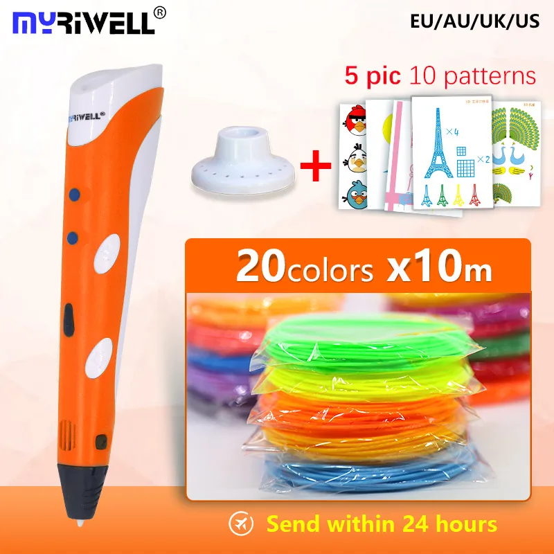Детский подарок myriwell 3D Ручка для рисования 3d принтер Ручка 3 D ручка ABS PLA Arts 3d ручки для рисования Инструменты Светодиодный дисплей с 3 цветами 9 м - Цвет: RP-100A abs3