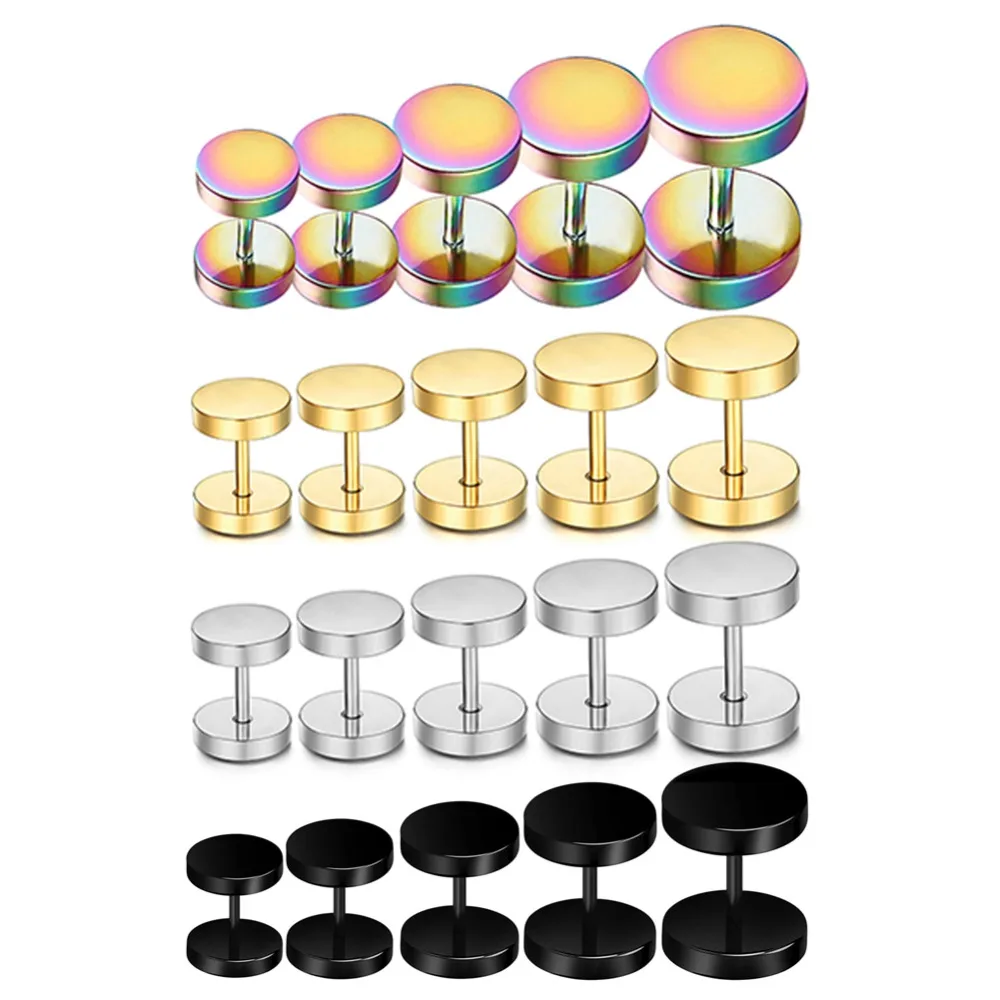 1 Piece 6 14mm Stainless Steel 18G Black Gold Silver Ear Plug Stud