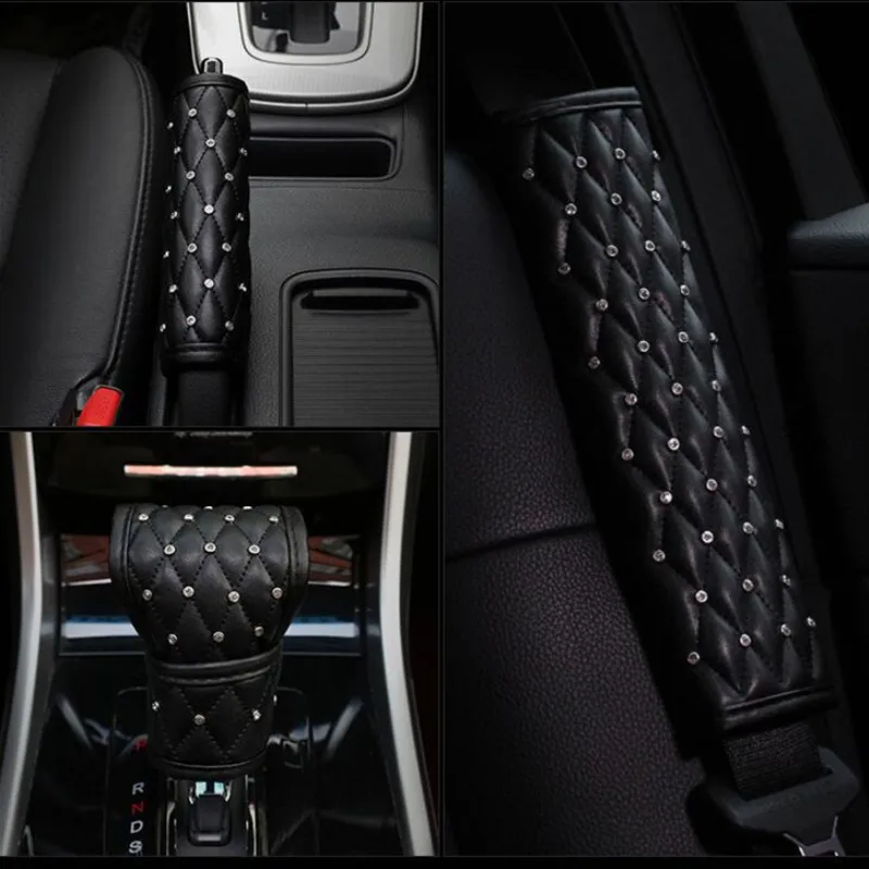 

Ladies car accessories full diamond car gear shift cover handbrake grips sealt belt cover universal