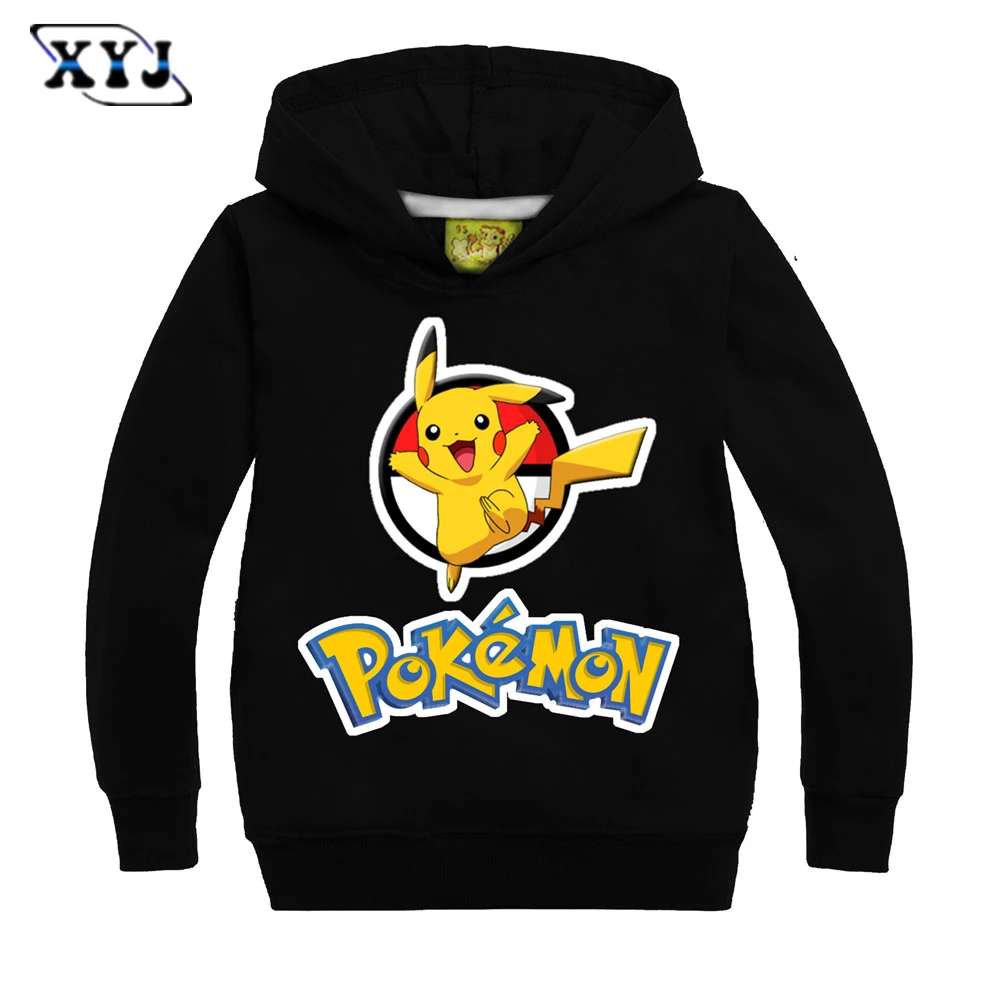 16子供のポケモン行くシャツ用男の子ピカチュウボールフード付きスウェットシャツ黒tシャツのため子供秋長袖トップス女の子 Tshirts For Kids Shirts For Boyst Shirt For Kids Aliexpress