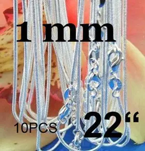 10 шт./лот промо-акция! посеребренное ожерелье, серебряное модное Ювелирное Украшение цепочка 1 мм ожерелье 16 18 20 22 24 дюйма