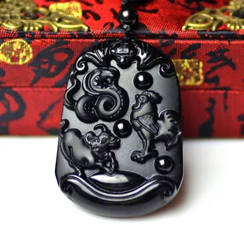 

Obsidian zodiac pendant scrub obsidian chicken cattle pendant mascot