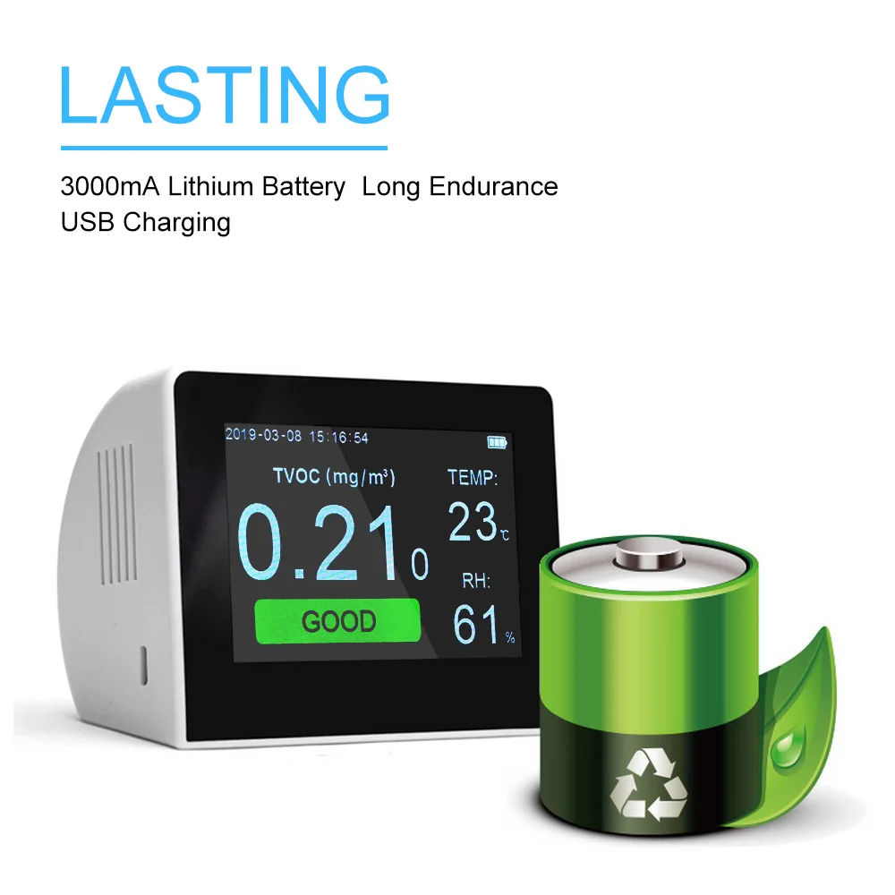 Детектор CO2 HCHO PM1.0 PM2.5 PM10 TVOC с измерителем температуры и влажности тестер