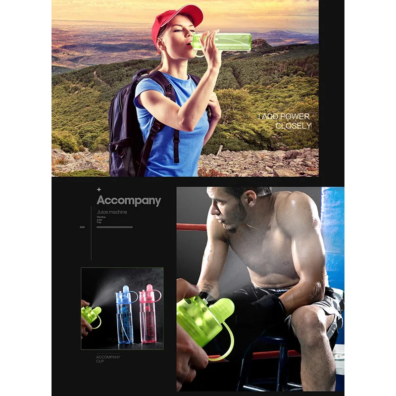 

2pcs 600ml Outdoor Sports Climbing Cycling Atomizing Mist Spray Water Bottle SMN88